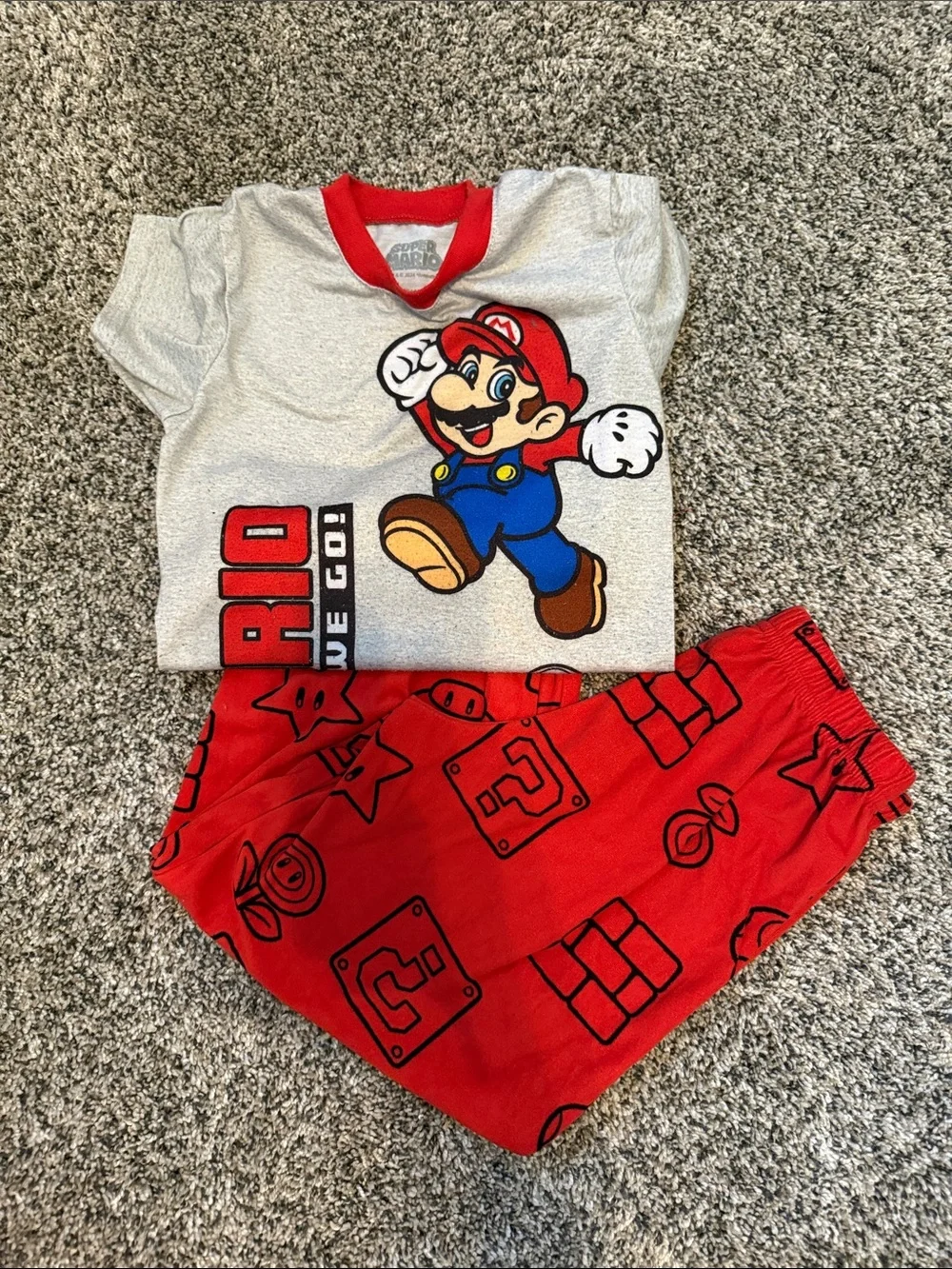 Nintendo Boys Gray Top with Red Mario Pajama Set